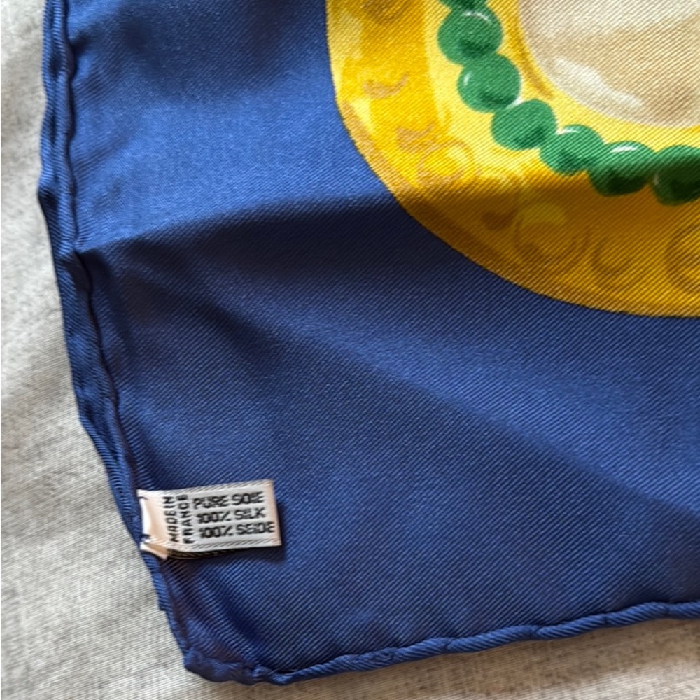 ***New Celine Paris Silk Scarf with Blue and Green with Gold Accents*** - Picture 3 of 7